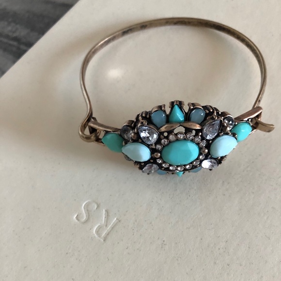 Turquoise & Clear Stone Vintage-Look Bracelet - Picture 5 of 6